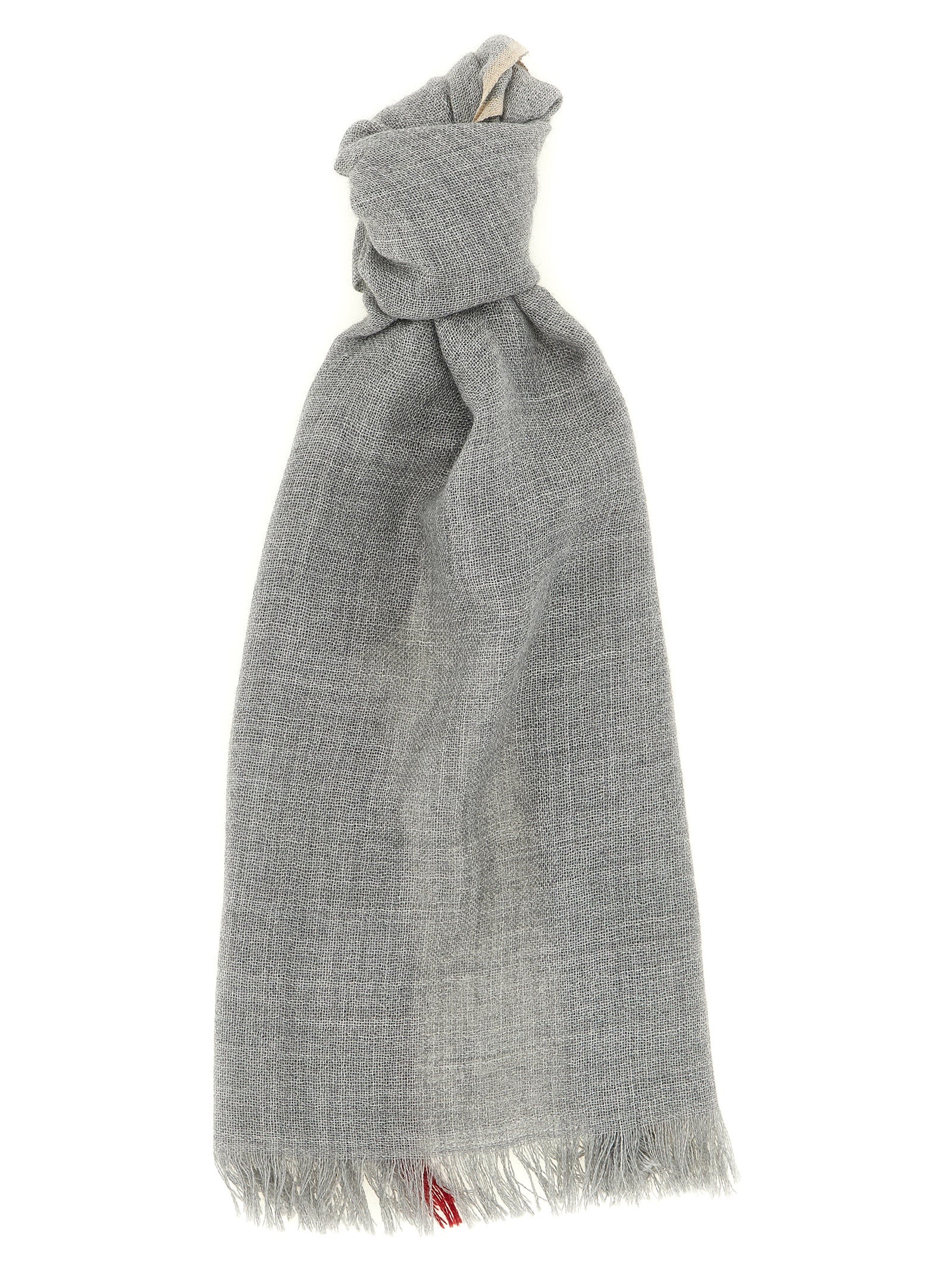 Scarf by Brunello Cucinelli for men in virgin wool & silk gray features a timeless silhouette, artfully capturing the essence of the timeless Virgin Wool & Silk Scarf design for a sophisticated look.
