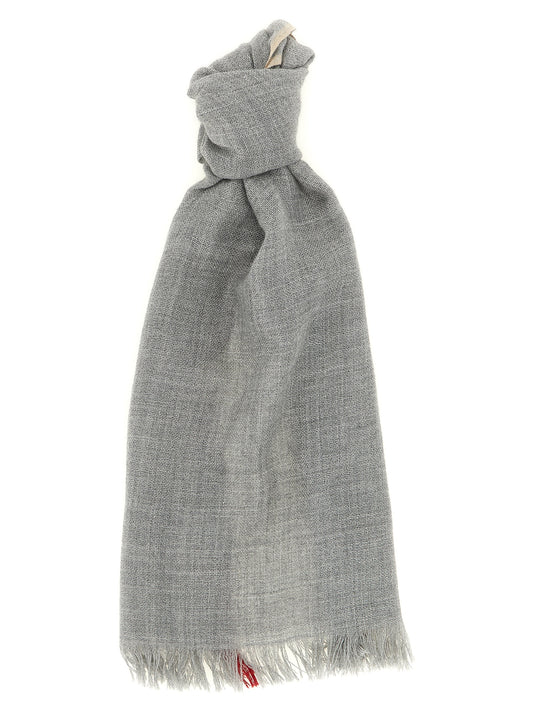 Scarf by Brunello Cucinelli for men in virgin wool & silk gray features a timeless silhouette, artfully capturing the essence of the timeless Virgin Wool & Silk Scarf design for a sophisticated look.