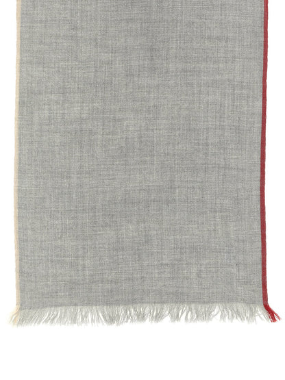 Scarf by Brunello Cucinelli for men in virgin wool & silk gray showcases a on trend silhouette, artfully capturing the on trend essence of the Virgin Wool & Silk Scarf design with a sophisticated finish.
