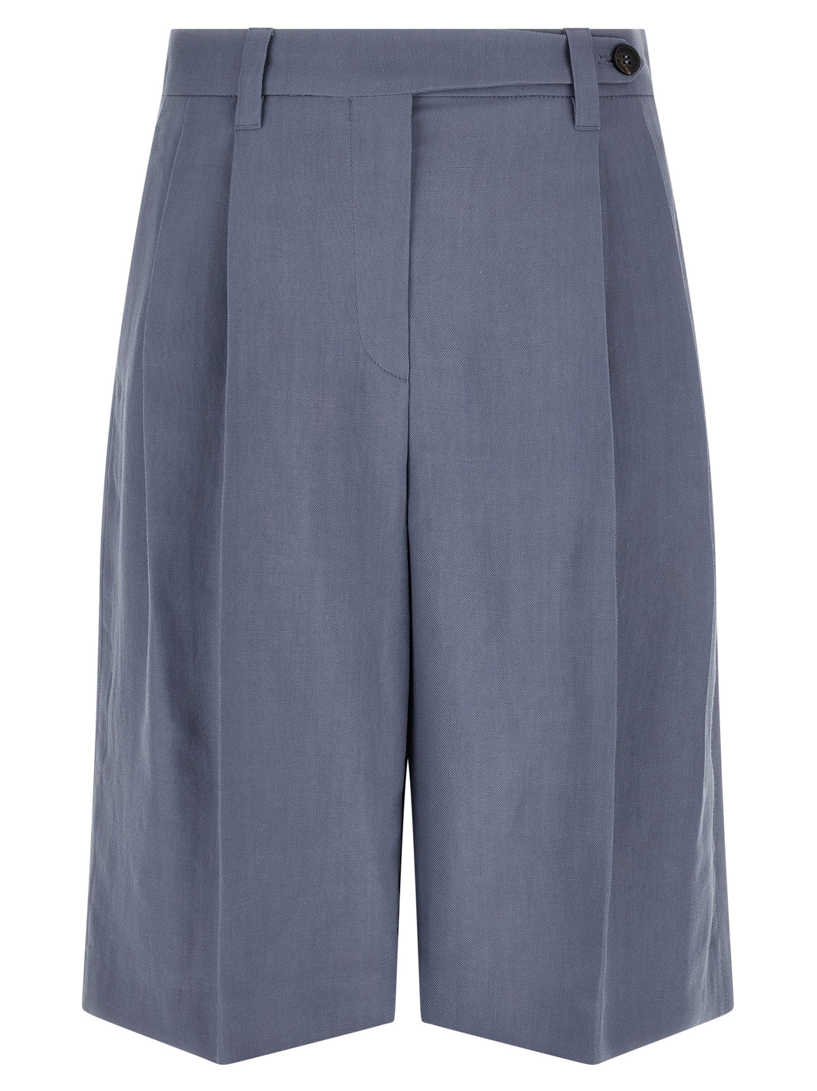 Bermuda Shorts by Brunello Cucinelli for women in viscose linen twill blue features an nuanced silhouette, showcasing a nuanced wide with a short cut and for a sophisticated, premium finish.