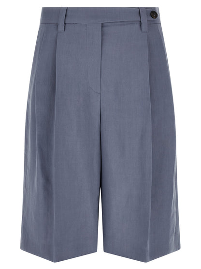 Bermuda Shorts by Brunello Cucinelli for women in viscose linen twill blue features an nuanced silhouette, showcasing a nuanced wide with a short cut and for a sophisticated, premium finish.