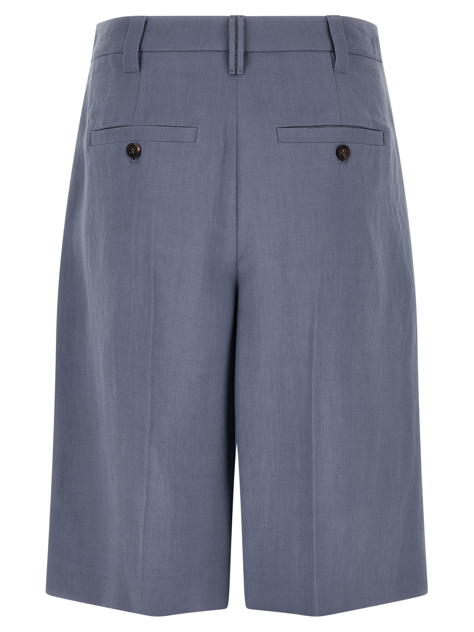 Bermuda Shorts by Brunello Cucinelli for women in viscose linen twill blue features an tailored silhouette, showcasing a tailored wide with a short and for a sophisticated look.