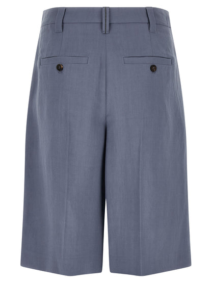 Bermuda Shorts by Brunello Cucinelli for women in viscose linen twill blue features an tailored silhouette, showcasing a tailored wide with a short and for a sophisticated look.