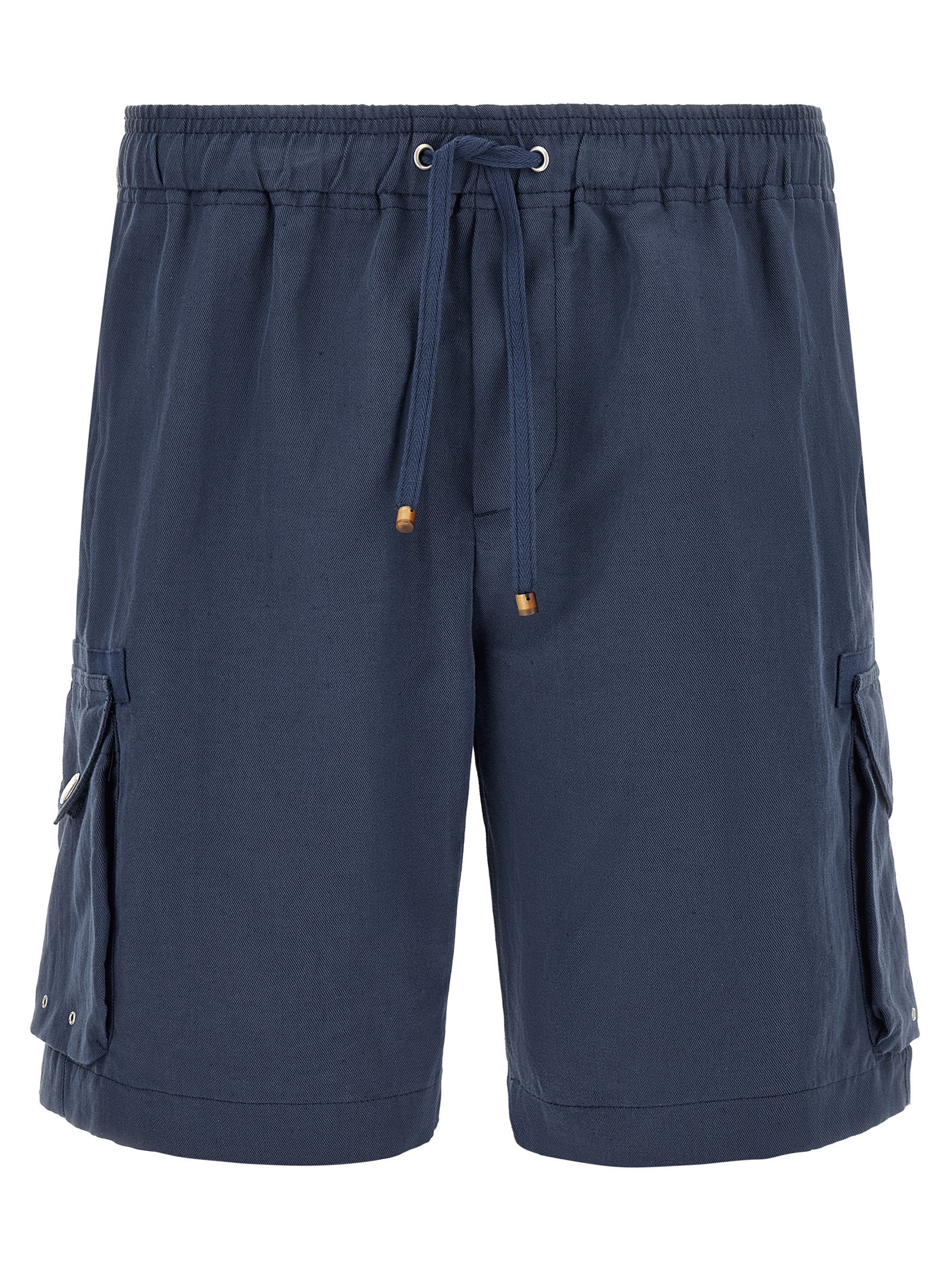 Bermuda Shorts by Brunello Cucinelli for men in linen & cotton blue features a sartorial silhouette, showcasing a sartorial straight-leg and short with a sophisticated for a sartorial look.