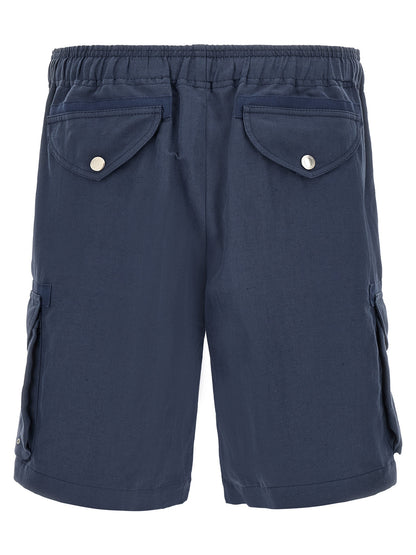 Bermuda Shorts by Brunello Cucinelli for men in linen & cotton blue presents a contemporary silhouette, showcasing a contemporary straight-leg with a refined short and elegant .