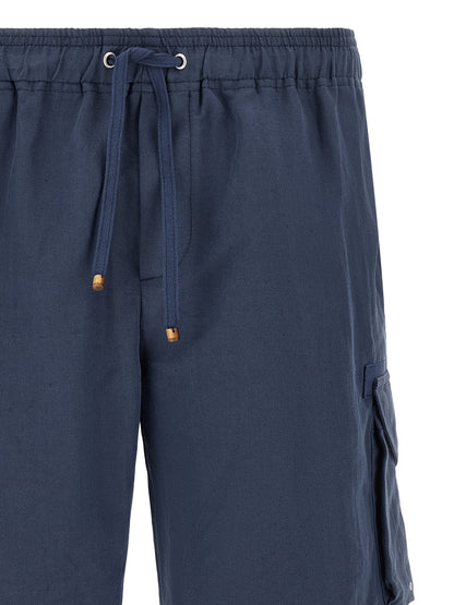 Bermuda Shorts by Brunello Cucinelli for men in linen & cotton blue features an nuanced silhouette, showcasing a nuanced straight-leg with a short cut and for a sophisticated, premium finish.