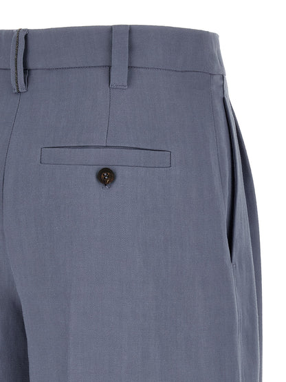 Bermuda Shorts by Brunello Cucinelli for women in viscose linen twill blue showcases a on trend silhouette, featuring a tailored wide with a classic short and sophisticated for a on trend finish.