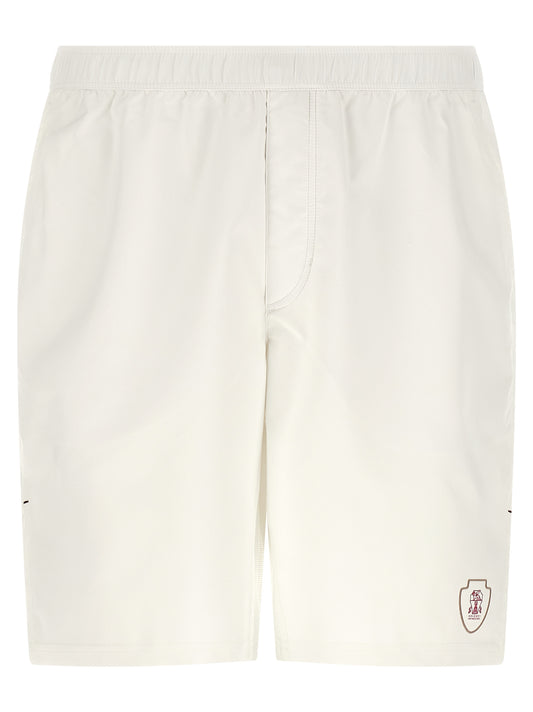 Brunello Cucinelli Men's Polyester Polyurethane & Nylon Bermuda Shorts - White Print
