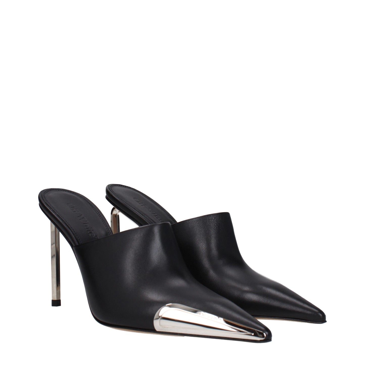 High-Heel Sandals Pumps Heels by Off-White for women in leather and black, silver & white showcases a effortlessly elegant silhouette as Women's Leather High-Heel Sandals Pumps Heels, featuring a effortlessly elegant high-heel 10-5-cm-heel and a effortlessly elegant for an elegant look.
