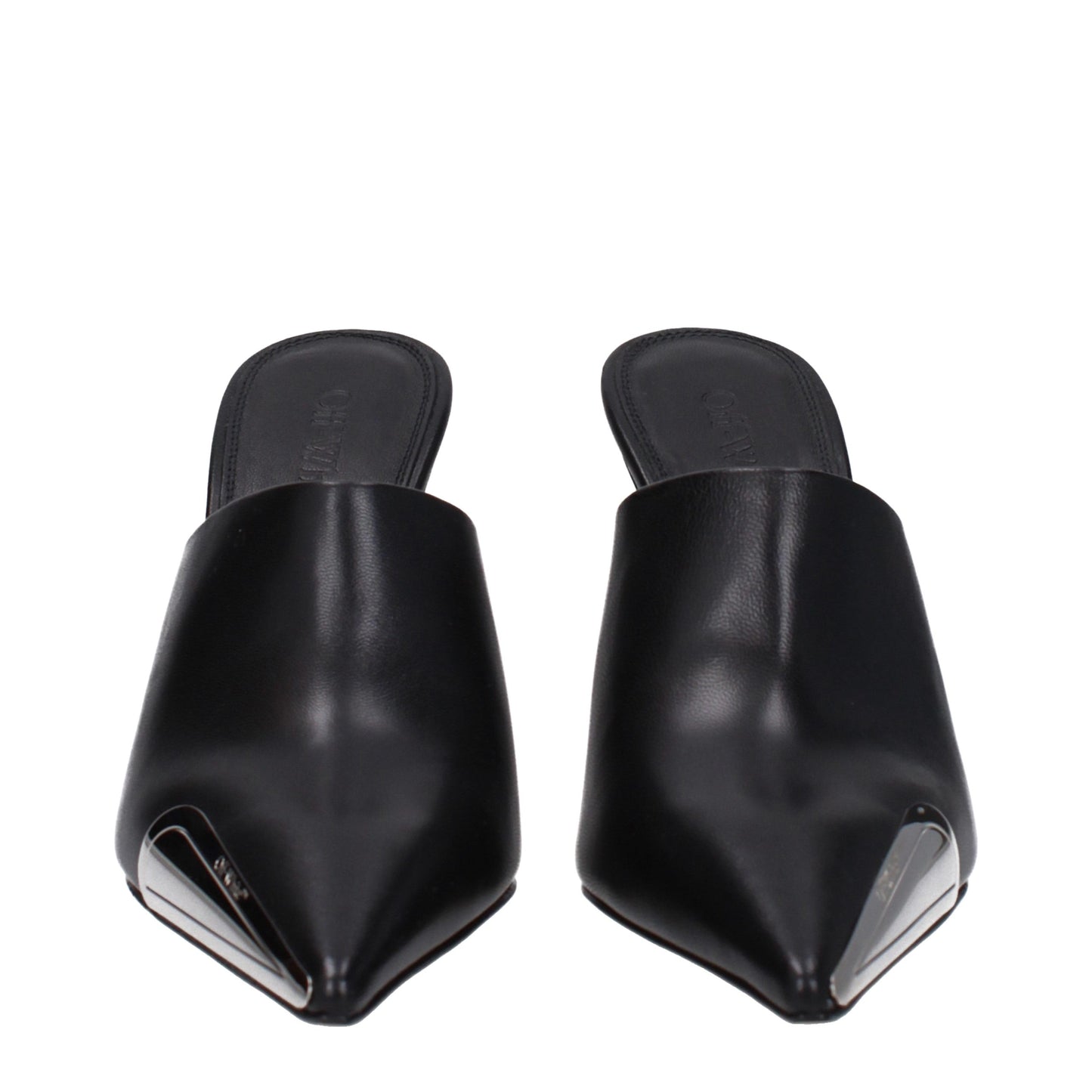 High-Heel Sandals Pumps Heels by Off-White for women in leather black, silver & white features an effortlessly chic silhouette from the Women's Leather High-Heel Sandals Pumps Heels collection, showcasing a high-heel 10-5-cm-heel and effortlessly chic for a effortlessly chic look.