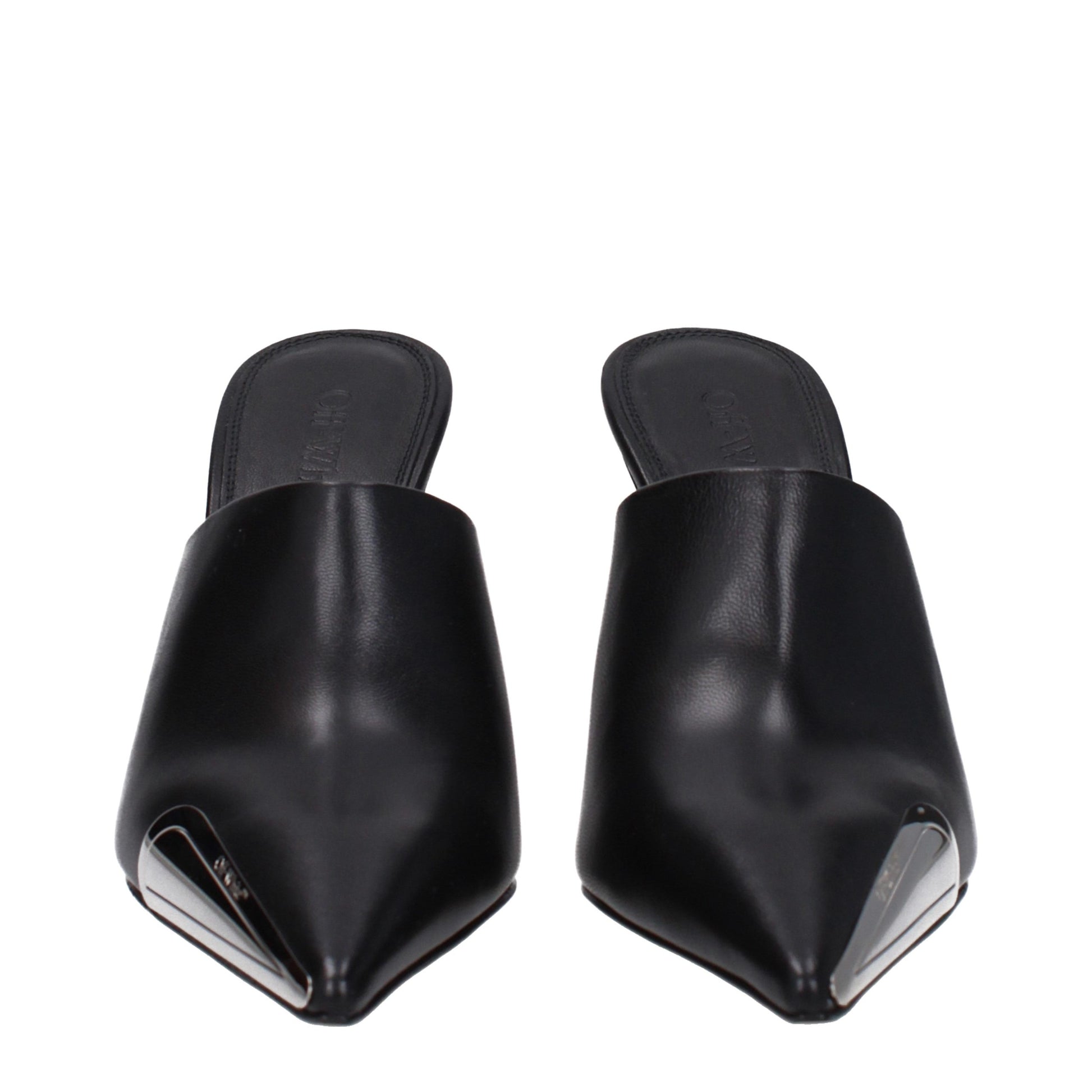 High-Heel Sandals Pumps Heels by Off-White for women in leather black, silver & white features an effortlessly chic silhouette from the Women's Leather High-Heel Sandals Pumps Heels collection, showcasing a high-heel 10-5-cm-heel and effortlessly chic for a effortlessly chic look.