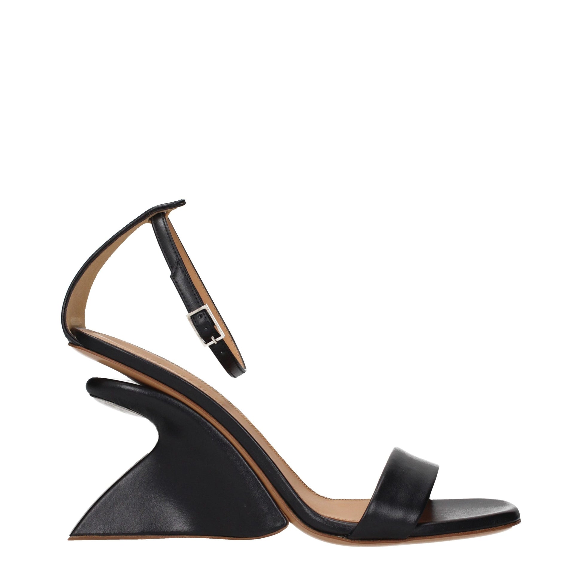Stiletto Sandals by Off-White for women in leather black & white presents a sculptural silhouette, showcasing the Women's Leather Stiletto Sandals design with a sculptural stiletto and for a premium look.