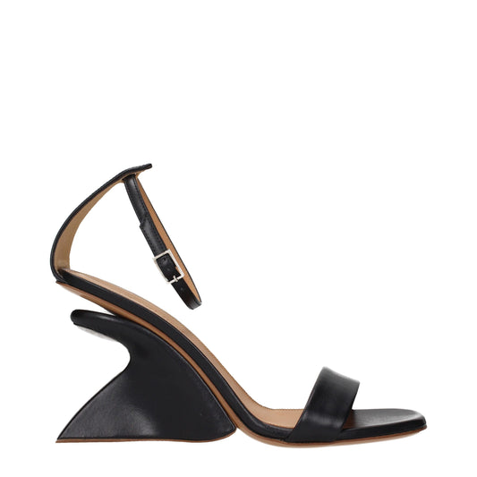 Stiletto Sandals by Off-White for women in leather black & white presents a sculptural silhouette, showcasing the Women's Leather Stiletto Sandals design with a sculptural stiletto and for a premium look.