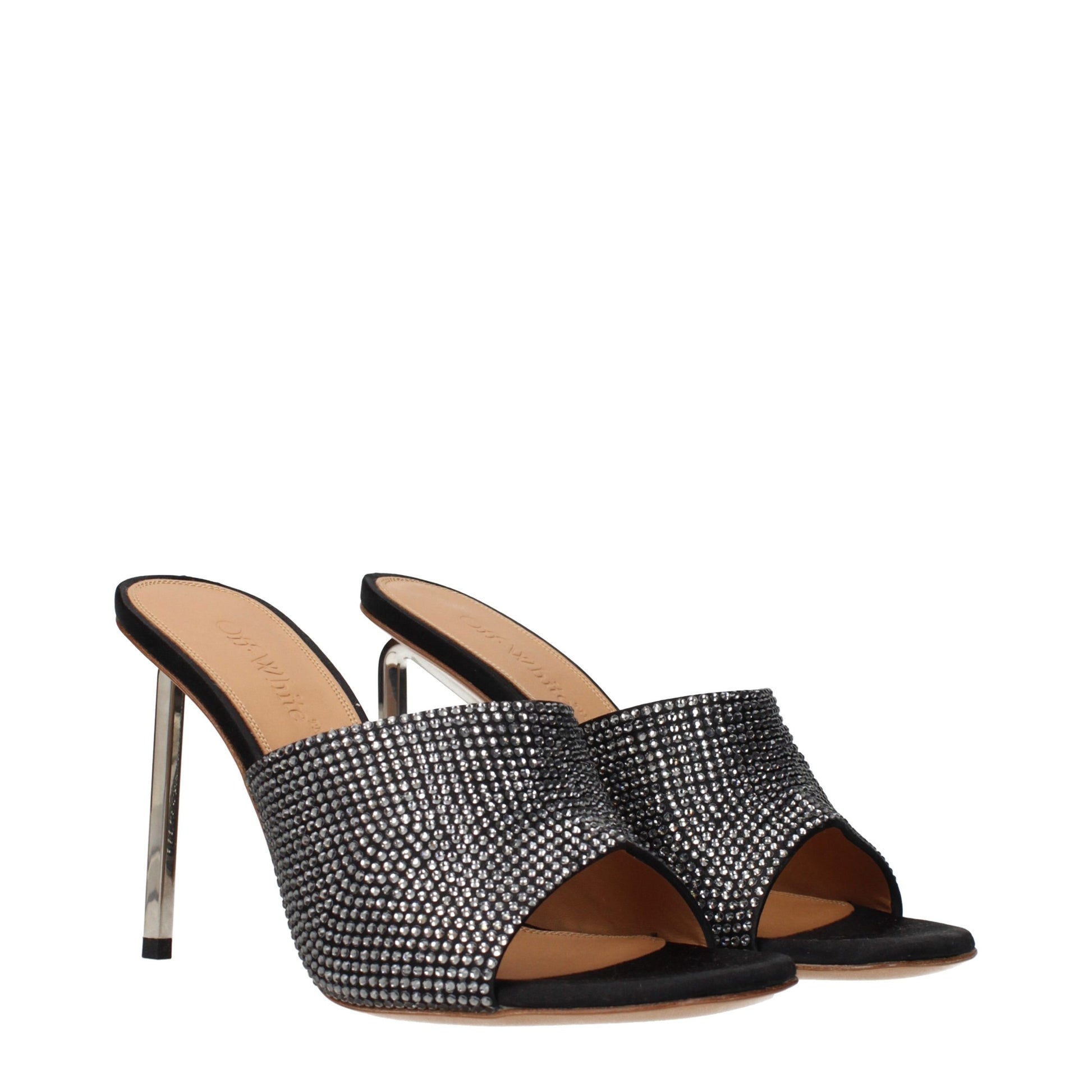 Stiletto Sandals by Off-White for women in satin & rhinestone black & white features an effortlessly chic silhouette from the Women's Satin & Rhinestone Stiletto Sandals collection, showcasing a effortlessly chic stiletto and elegant .