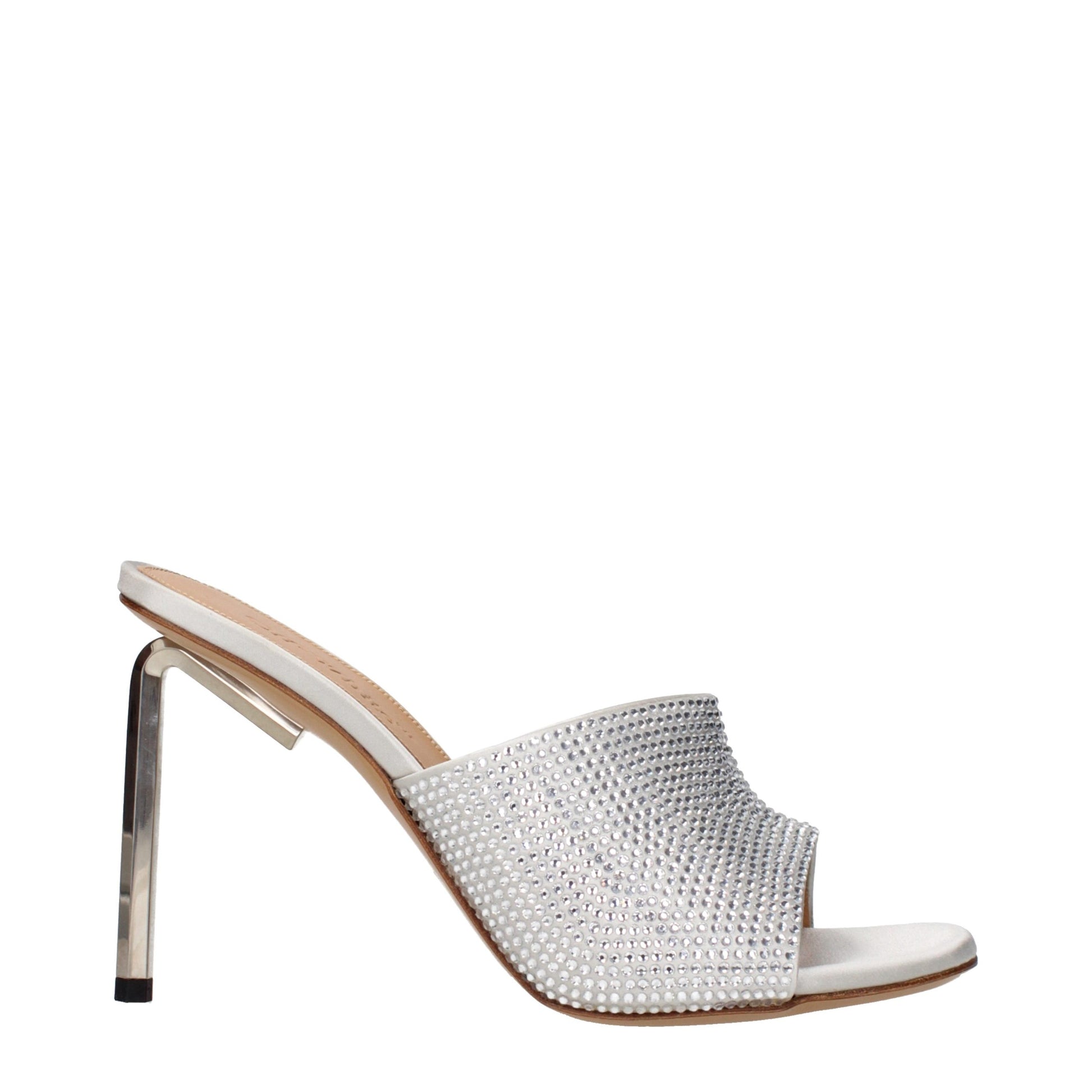 Stiletto Sandals by Off-White for women in satin & rhinestone gray, silver & white features an statuesque Women's Satin & Rhinestone Stiletto Sandals silhouette with a refined stiletto and elegant .