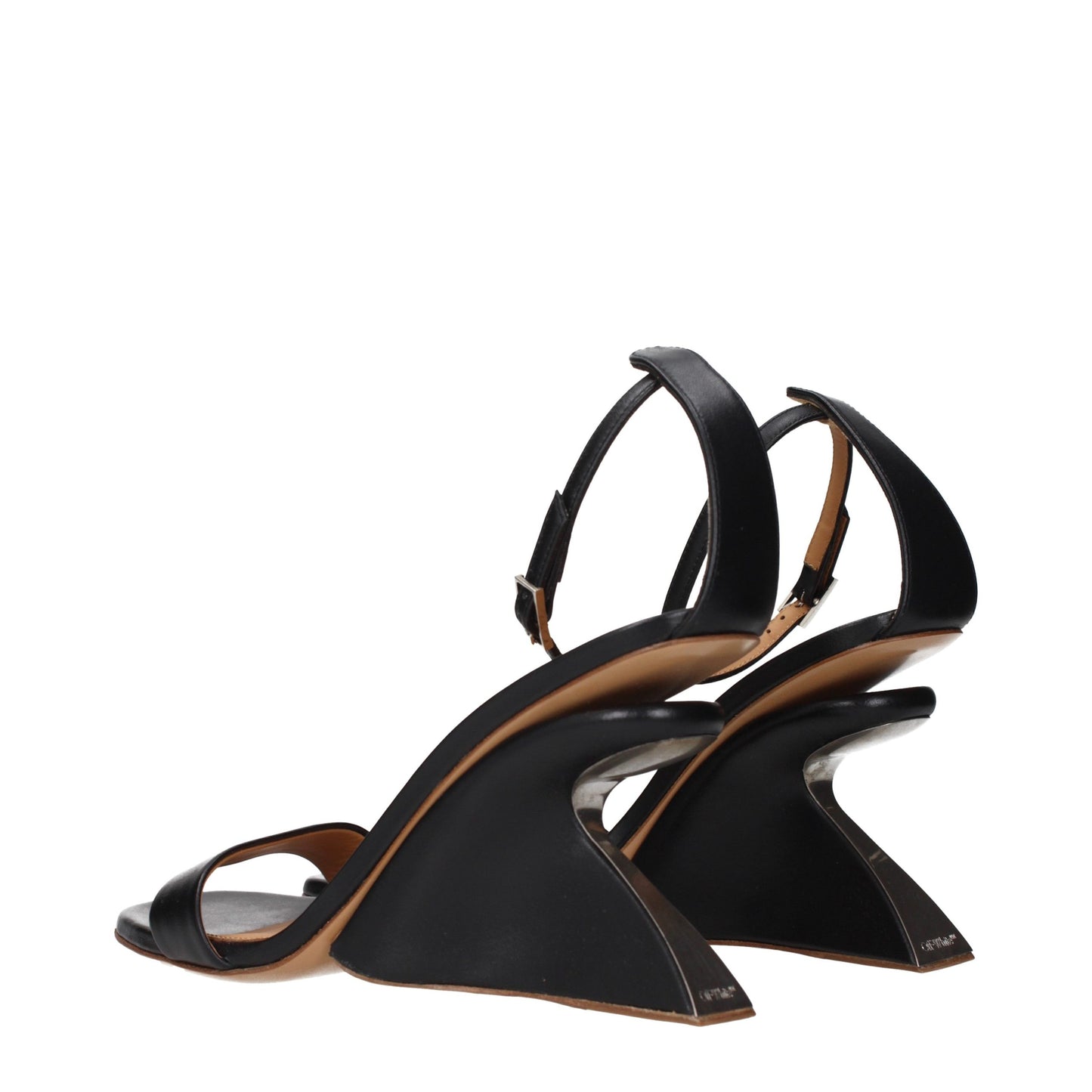 Stiletto Sandals by Off-White for women in leather black & white presents a sculptural silhouette, showcasing the Women's Leather Stiletto Sandals design with a sculptural stiletto and for a premium look.