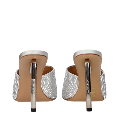 Stiletto Sandals by Off-White for women in satin & rhinestone and gray, silver & white presents a captivating silhouette, showcasing the signature style of the Women's Satin & Rhinestone Stiletto Sandals with a captivating stiletto and captivating .