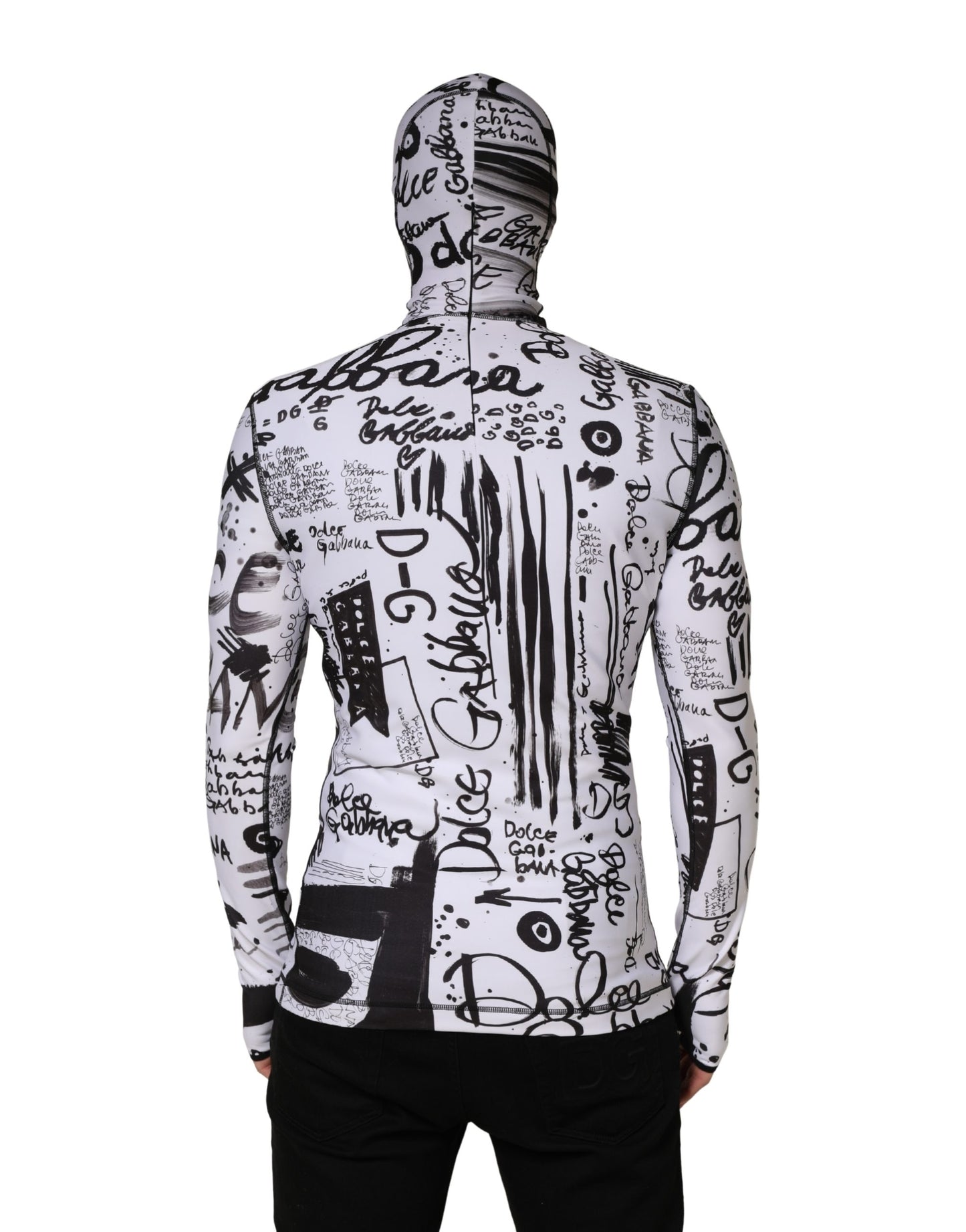 Dolce & Gabbana White Jersey Graffiti Print Balaclava Hood Sweater