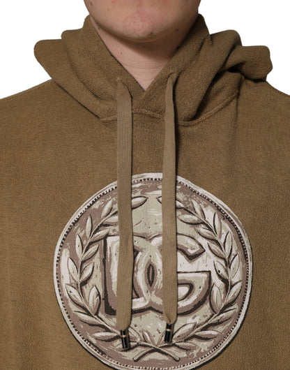 Dolce & Gabbana Brown Cotton Logo Coin Hooded Pullover Sweater