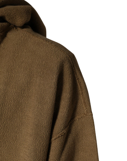 Dolce & Gabbana Brown Cotton Logo Coin Hooded Pullover Sweater