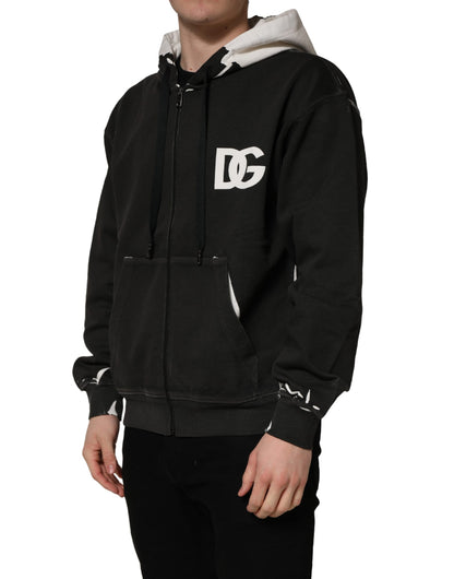 Dolce & Gabbana Men's Regular Fit Cotton Sweatshirt Hoodie - Black White Print