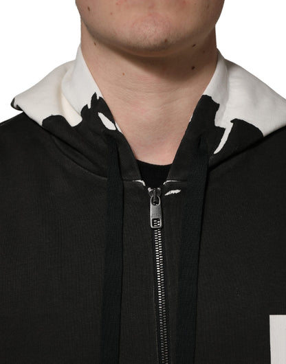 Dolce & Gabbana Men's Regular Fit Cotton Sweatshirt Hoodie - Black White Print