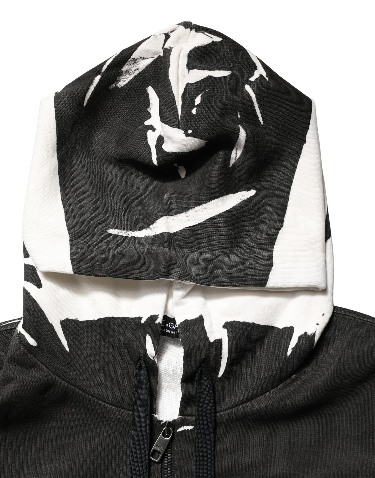 Dolce & Gabbana Black Cotton Logo Hooded Full Zip Sweater