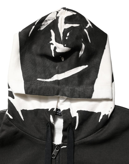 Dolce & Gabbana Black Cotton Logo Hooded Full Zip Sweater
