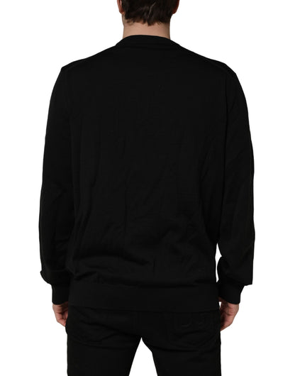 Dolce & Gabbana Black Graphic Logo Crew Neck Wool Pullover Sweater