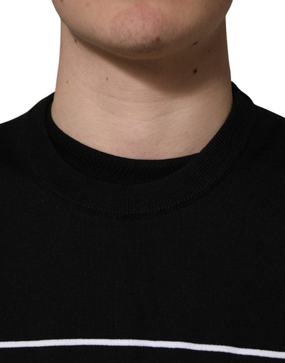 Dolce & Gabbana Black Graphic Logo Crew Neck Wool Pullover Sweater