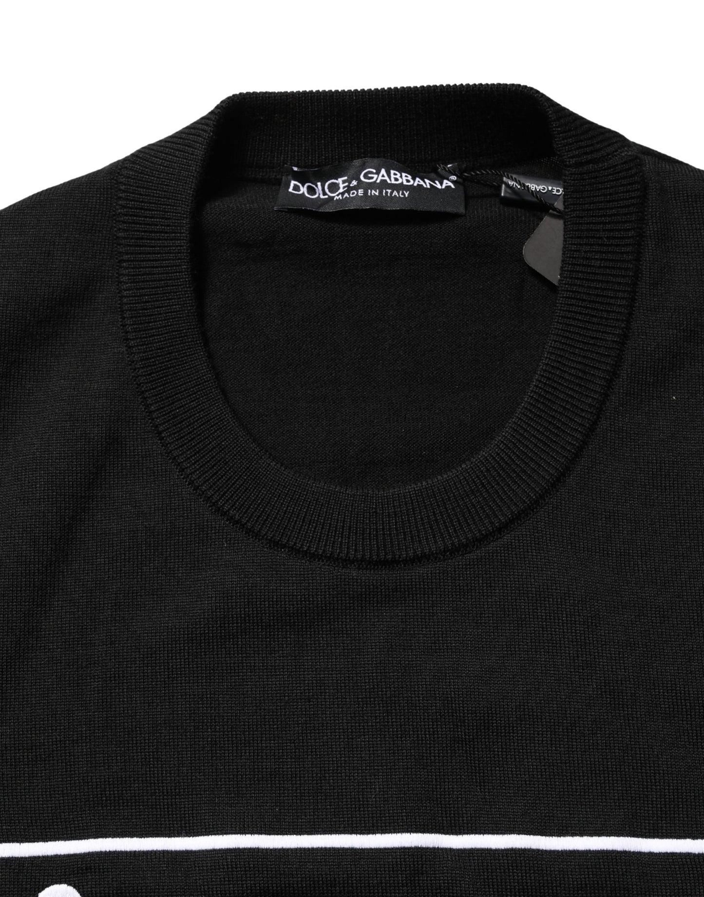 Dolce & Gabbana Black Graphic Logo Crew Neck Wool Pullover Sweater