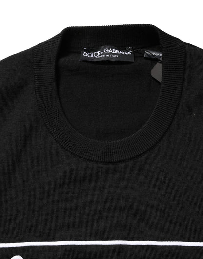 Dolce & Gabbana Black Graphic Logo Crew Neck Wool Pullover Sweater