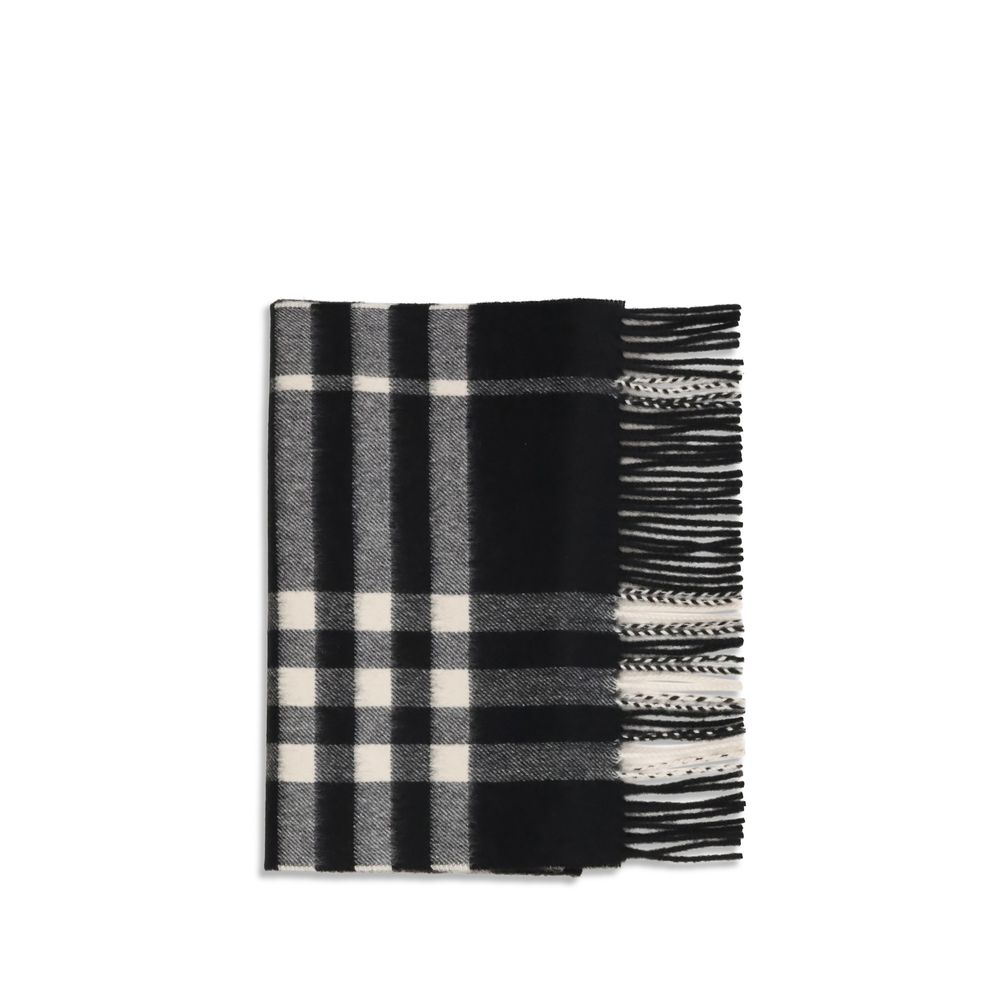Scarf by Burberry for women in cashmere & capra leather black showcases a warm silhouette from the Cashmere & Capra Leather Fringes Scarf collection, offering a warm drape that exudes sophisticated luxury.