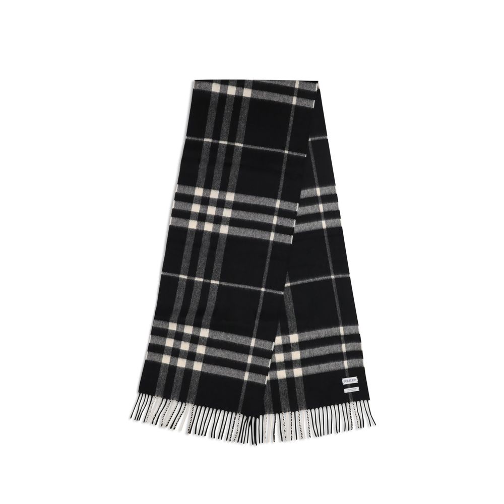 Scarf by Burberry for women in cashmere & capra leather black showcases a on trend silhouette, artfully capturing the on trend essence of the Cashmere & Capra Leather Fringes Scarf design with a sophisticated finish.
