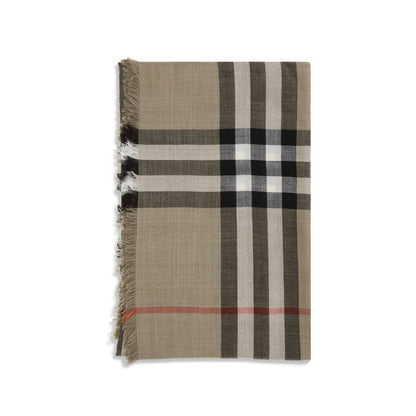 Scarf by Burberry for men in wool & silk beige, brown, sand & print showcases a on trend silhouette, artfully capturing the on trend essence of the Wool & Silk Shawl Fringes Scarf design with a sophisticated finish.