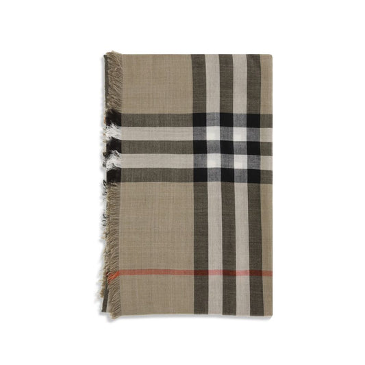 Scarf by Burberry for men in wool & silk beige, brown, sand & print showcases a on trend silhouette, artfully capturing the on trend essence of the Wool & Silk Shawl Fringes Scarf design with a sophisticated finish.