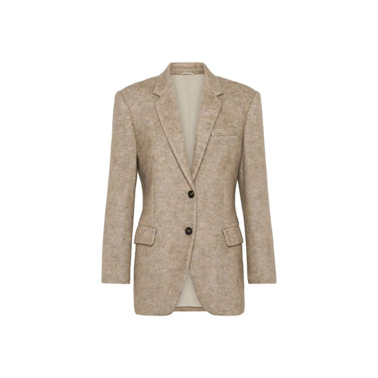 Blazer by Brunello Cucinelli for women in polyamide cashmere virgin wool & mohair beige showcases a discerning silhouette, elegantly detailed with a sophisticated and premium for a truly discerning finish.