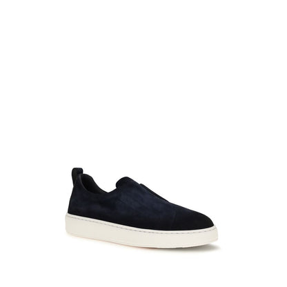 Santoni Blue Calf Leather Bos Taurus Sneakers
