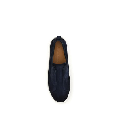 Santoni Blue Calf Leather Bos Taurus Sneakers