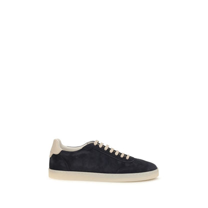 Sneakers by Brunello Cucinelli for men in bos taurus suede calf leather brown & natural features an fashionable silhouette, showcasing the premium Men's Low Top Bos Taurus Suede Calf Leather Sneakers in a fashionable low-top style that offers a fashionable finish for refined style.