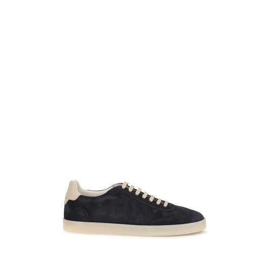 Sneakers by Brunello Cucinelli for men in bos taurus suede calf leather brown & natural features an fashionable silhouette, showcasing the premium Men's Low Top Bos Taurus Suede Calf Leather Sneakers in a fashionable low-top style that offers a fashionable finish for refined style.