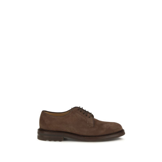 Lace-Up Shoes by Brunello Cucinelli for men in bos taurus calf suede leather brown features an effortless chic silhouette, showcasing the Men's Bos Taurus Calf Suede Leather Lace-Up Shoes design with an effortless chic and a round toe style for a effortless chic look.
