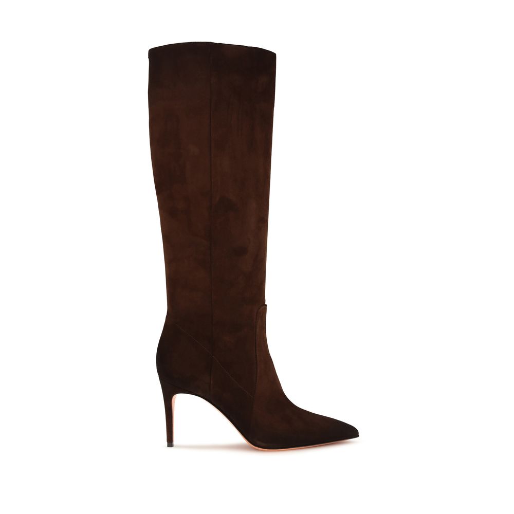 High-Heel Boots by Santoni for women in bos taurus calf leather brown features an avant-garde Women's Bos Taurus Calf Leather High-Heel Boots silhouette, defined by a sophisticated high-heel and a avant-garde pointed toe style.
