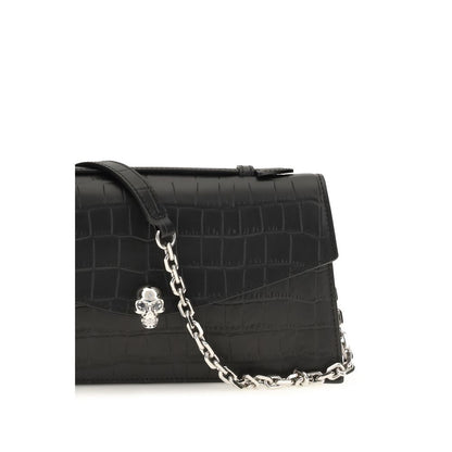 Shoulder Bag by Alexander McQueen for women in bos taurus leather black & silver presents a versatile silhouette, showcasing a secure magnetic and versatile built-in-compartments & cardholder with versatile shoulder-strap for a sophisticated look.