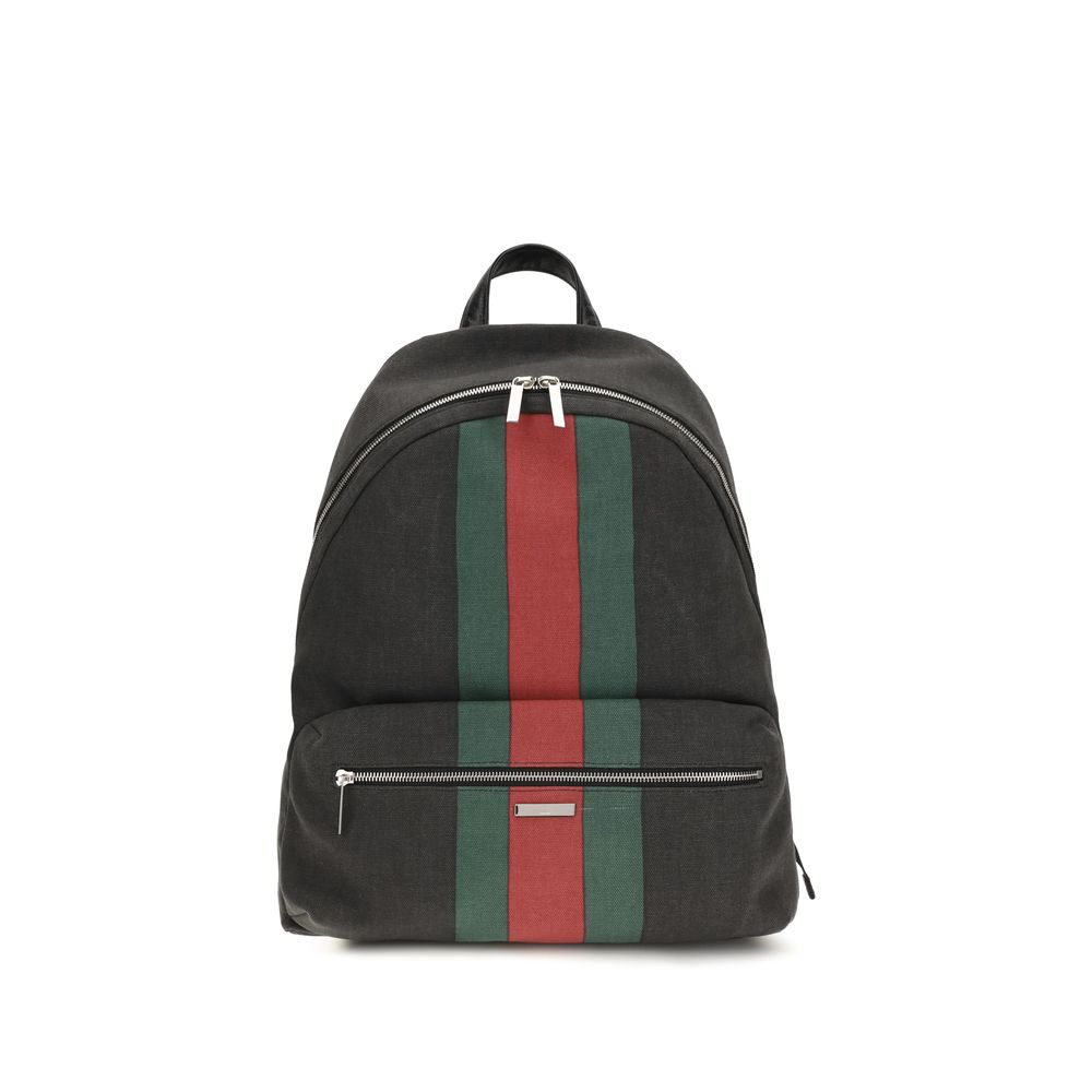 Large Backpack Shoulder Bag by Gucci for men in fabric black & silver features a effortless sophistication silhouette, secured by a zipper with ample and versatile backpack-strap & adjustable-strap for a effortless sophistication finish.