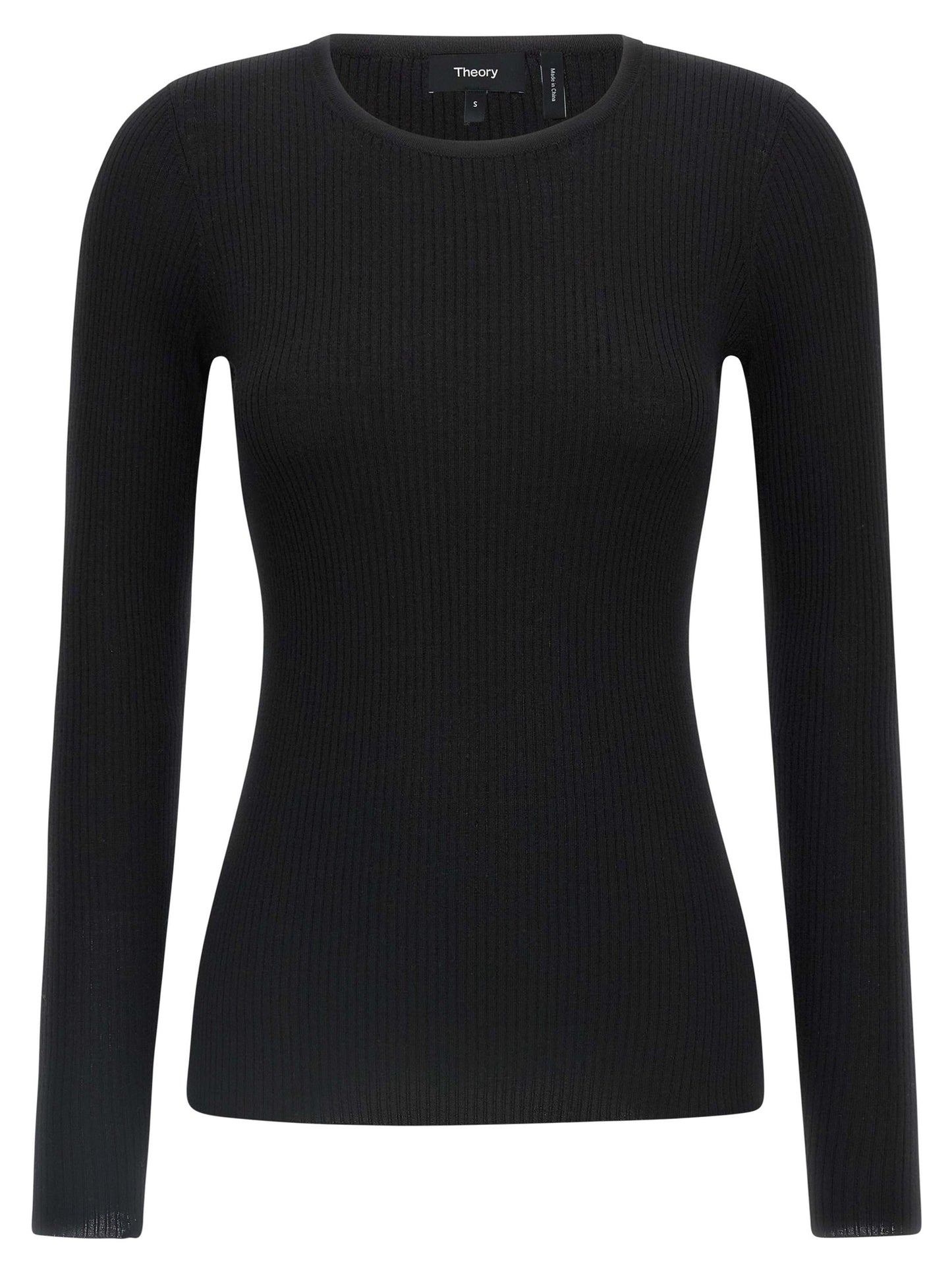 Cardigan by Theory for women in merino wool black features an crisp silhouette, showcasing a sophisticated and detail for a truly crisp finish.