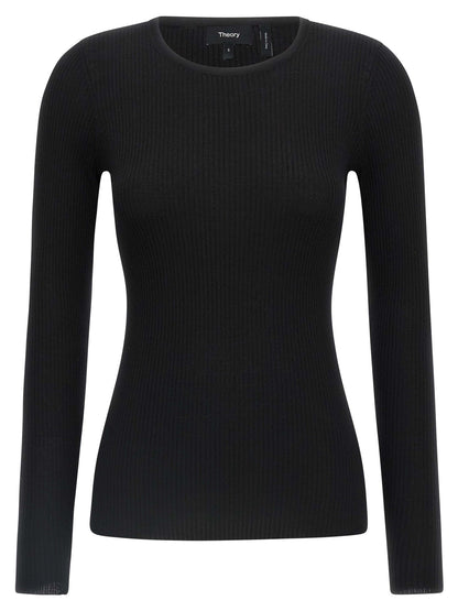 Cardigan by Theory for women in merino wool black features an crisp silhouette, showcasing a sophisticated and detail for a truly crisp finish.
