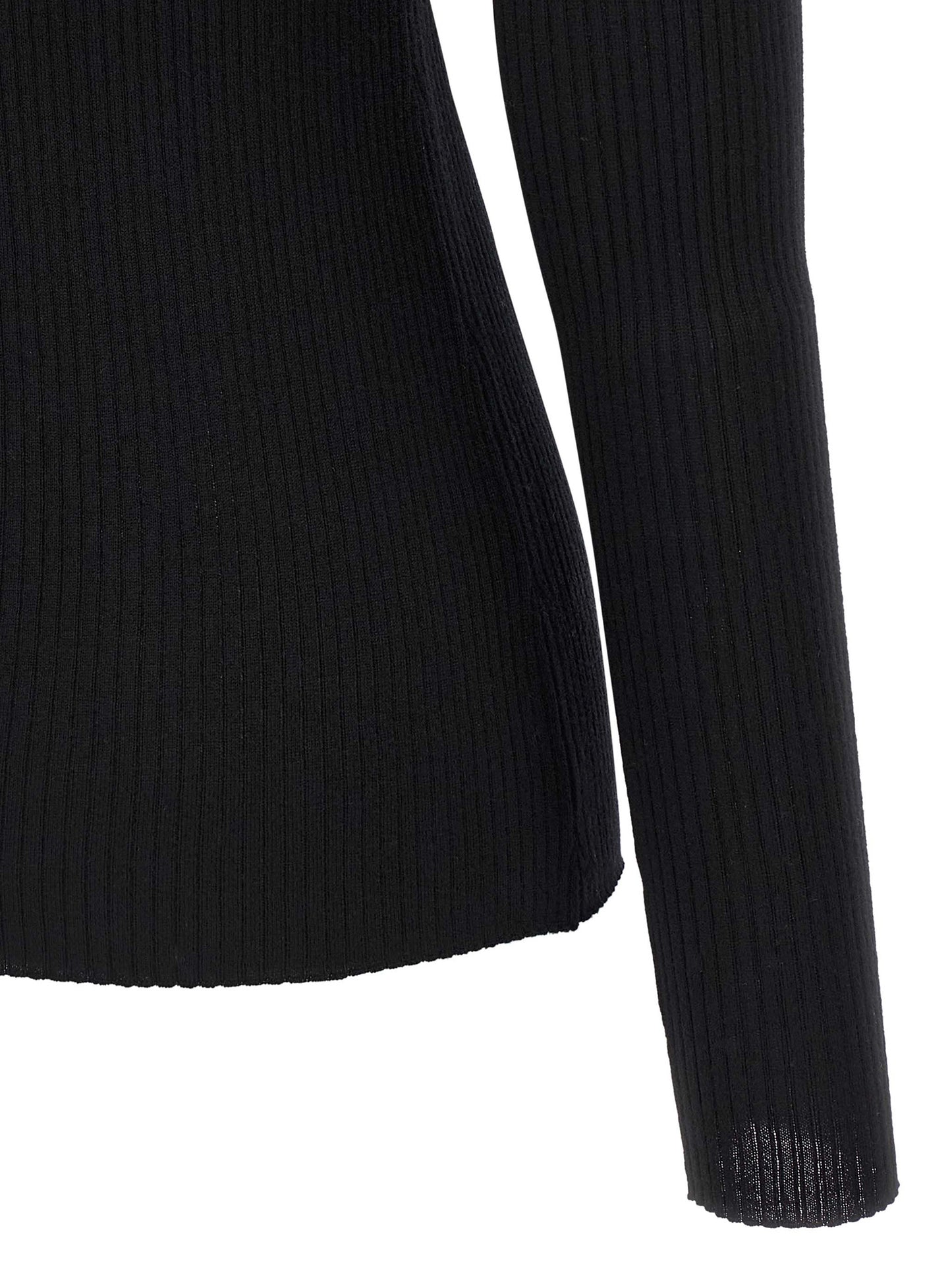 Cardigan by Theory for women in merino wool black features a dramatic silhouette, showcasing a sophisticated and dramatic detail for a timeless, premium look.