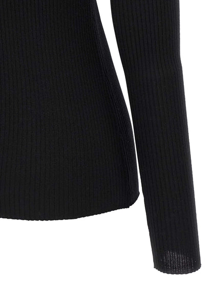 Cardigan by Theory for women in merino wool black features a dramatic silhouette, showcasing a sophisticated and dramatic detail for a timeless, premium look.