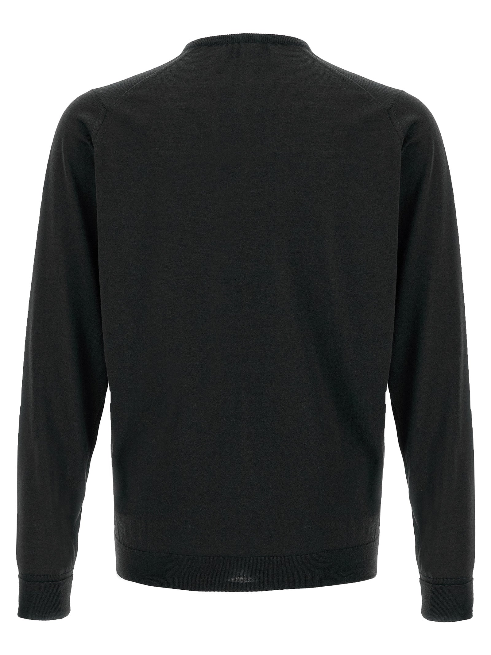 Cardigan by JOHN SMEDLEY for men in merino wool black features a dramatic silhouette, showcasing a sophisticated v-neck neckline and dramatic detail for a timeless, premium look.